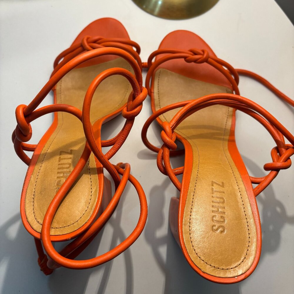 Schutz Nicky Mid Heel Lace Up Sandals